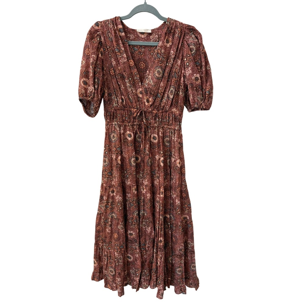 Ulla Johnson Thelma Midi Dress Rosebud Floral‎ Cotton Viscose Tiered Size 4